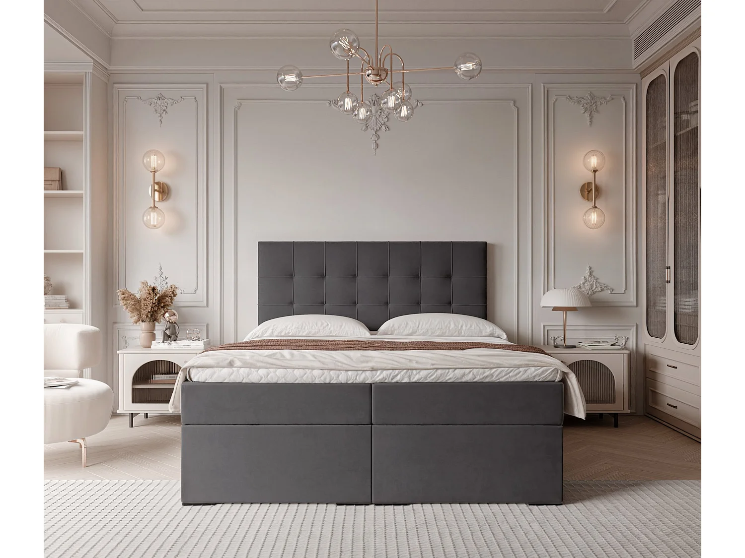 Lit continental rembourré avec surmatelas, gris anthracite - 160x200 - IMPERIAL