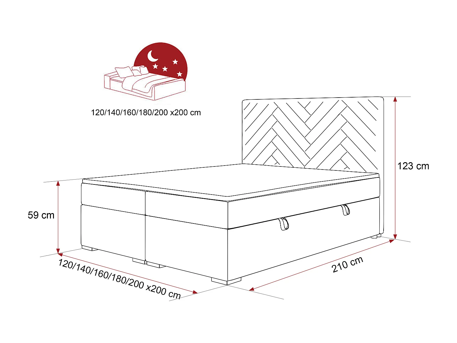 Lit continental rembourré avec surmatelas, gris anthracite - 180x200 - NEREA