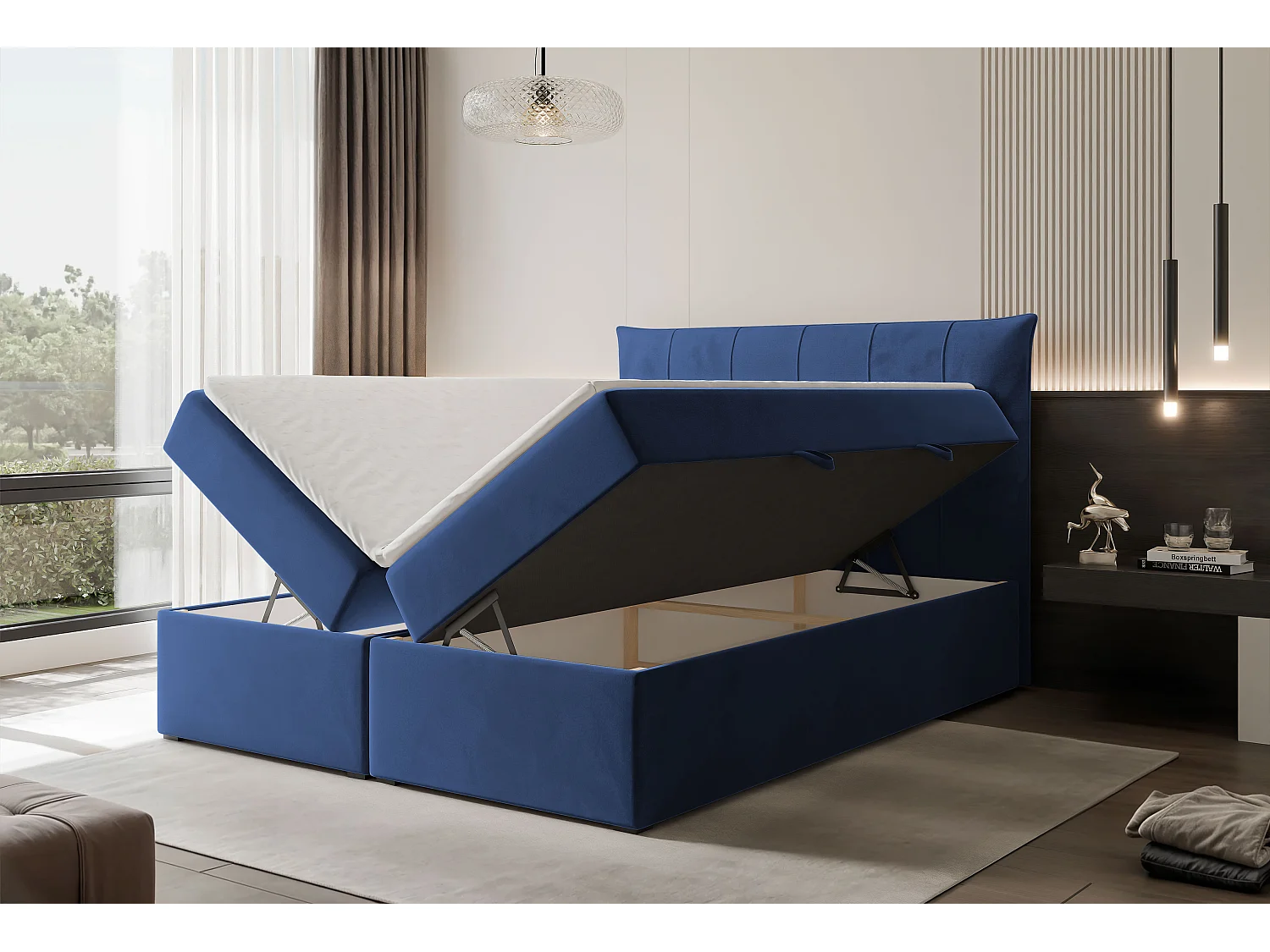 Lit continental rembourré avec surmatelas, bleu - 180x200 - CHESTER
