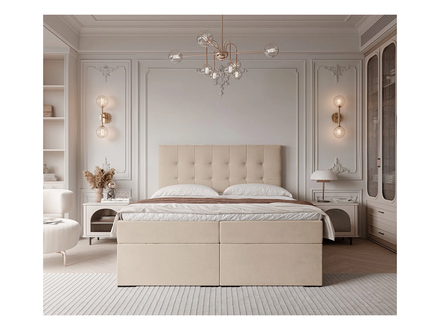 Lit continental rembourré avec surmatelas, crème - 160x200 - IMPERIAL