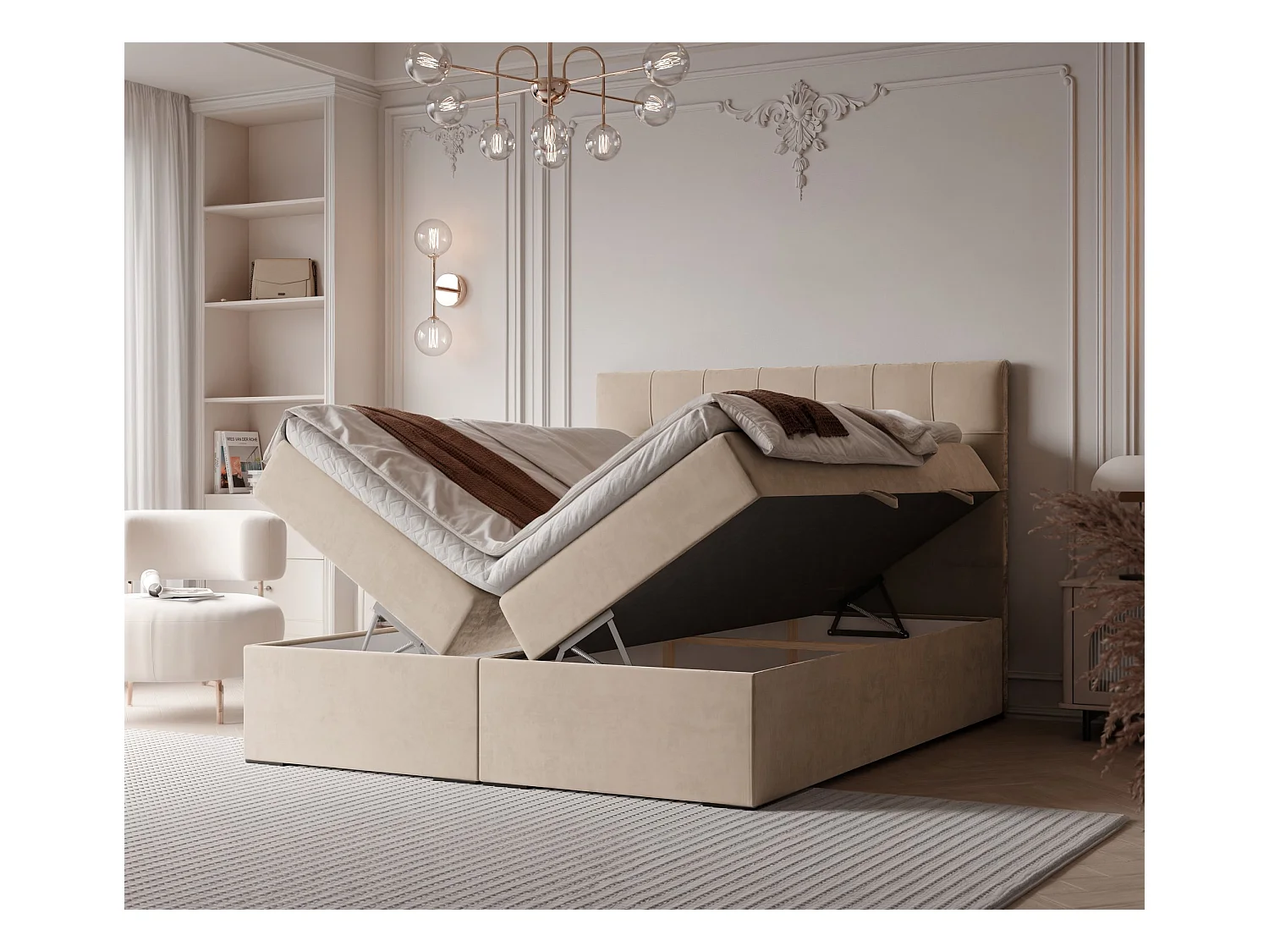 Lit continental rembourré avec surmatelas, crème - 160x200 - IMPERIAL