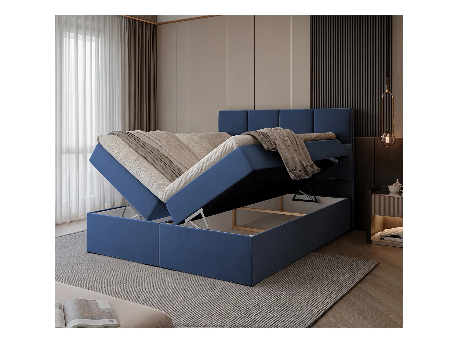 Lit continental rembourré avec surmatelas, bleu - 140x200 - MAGNUS