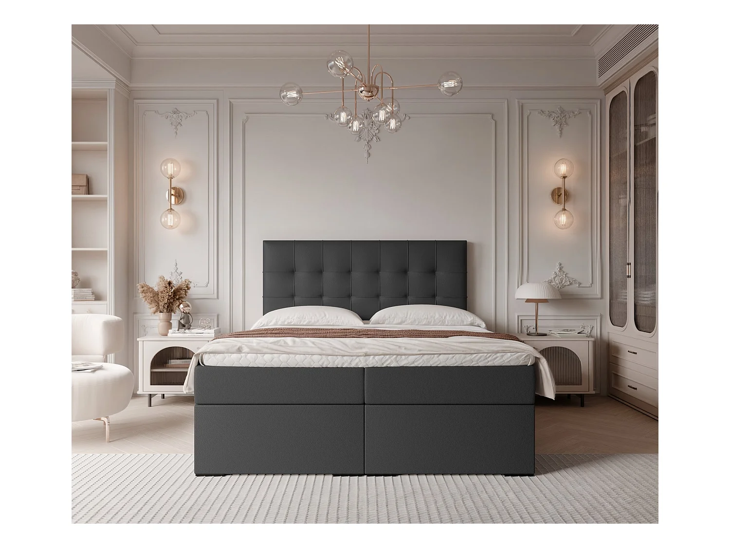 Lit continental rembourré avec surmatelas, noir  - 180x200 - IMPERIAL
