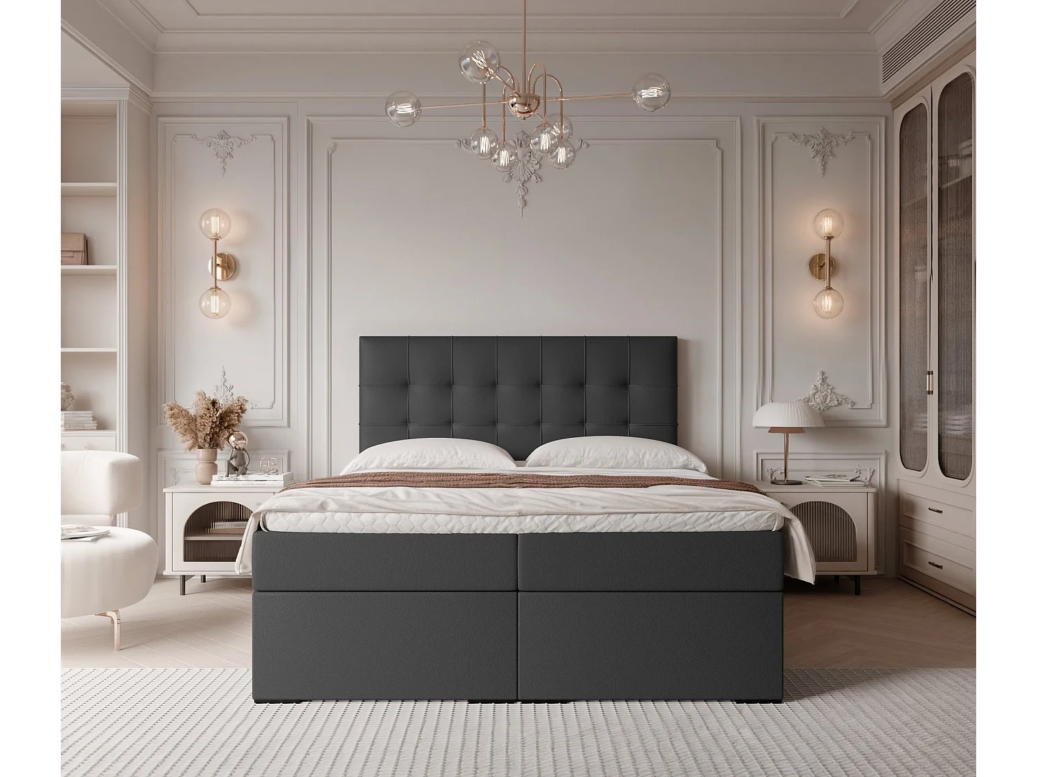 Lit continental rembourré avec surmatelas, noir  - 180x200 - IMPERIAL