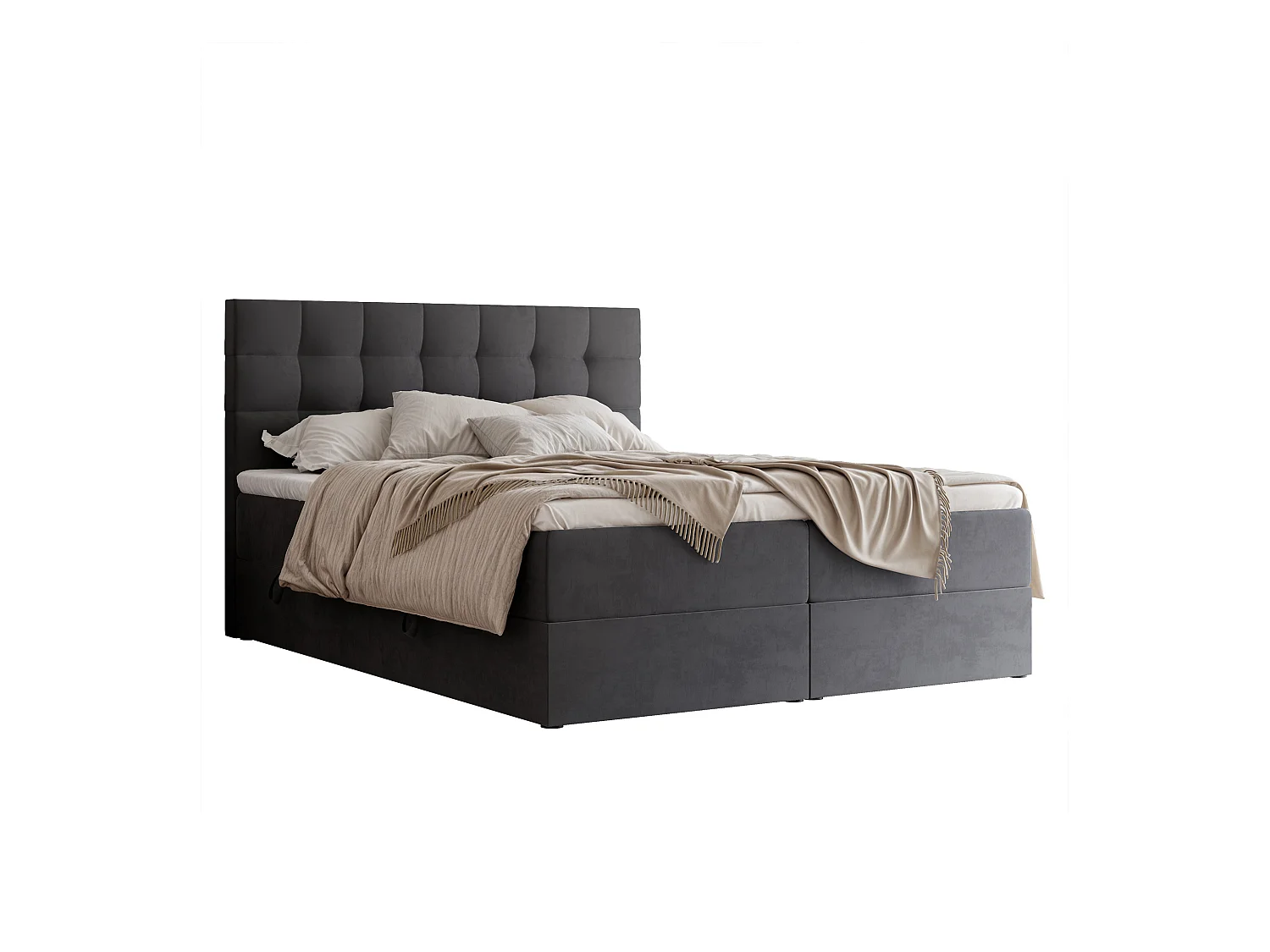 Lit continental rembourré avec surmatelas, gris anthracite - 160x200 - GRAND