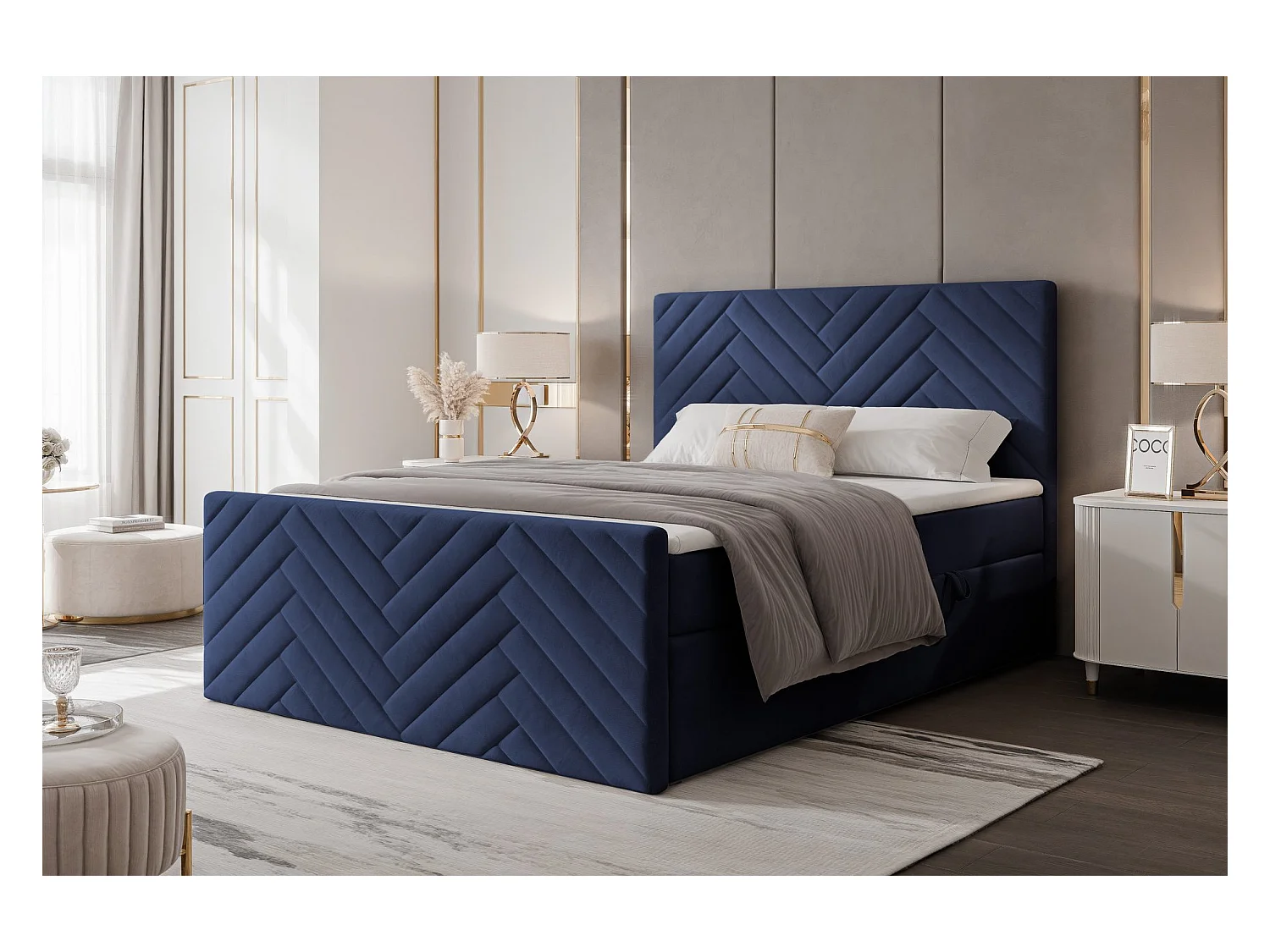 Lit continental rembourré avec surmatelas, bleu - 180x200 - NEREA PLUS