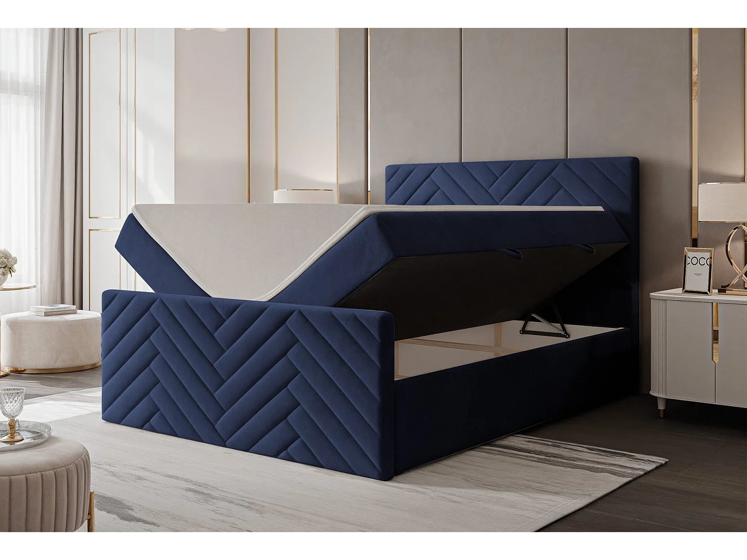 Lit continental rembourré avec surmatelas, bleu - 180x200 - NEREA PLUS