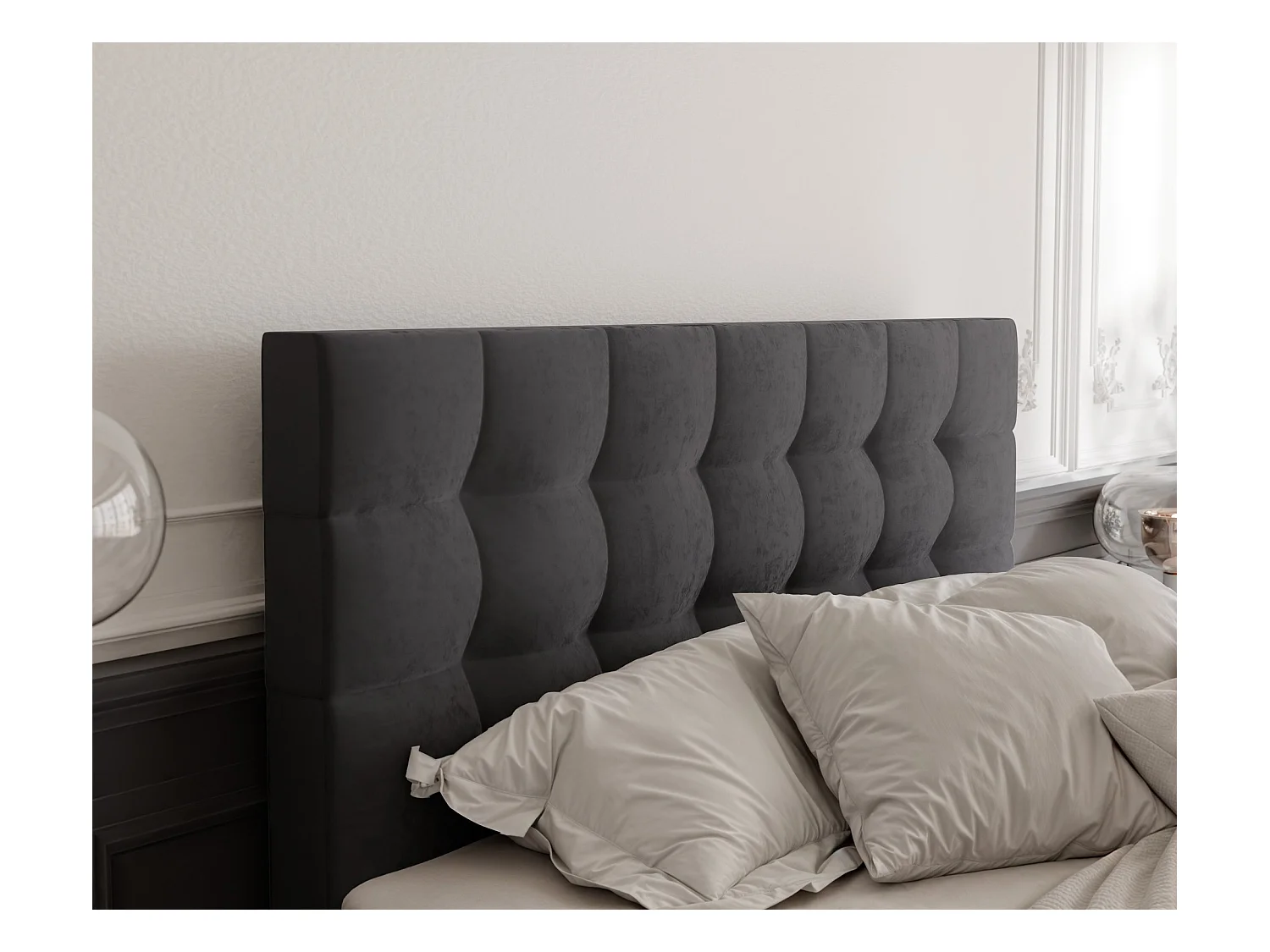 Lit continental rembourré avec surmatelas, gris anthracite - 200x200 - GRAND