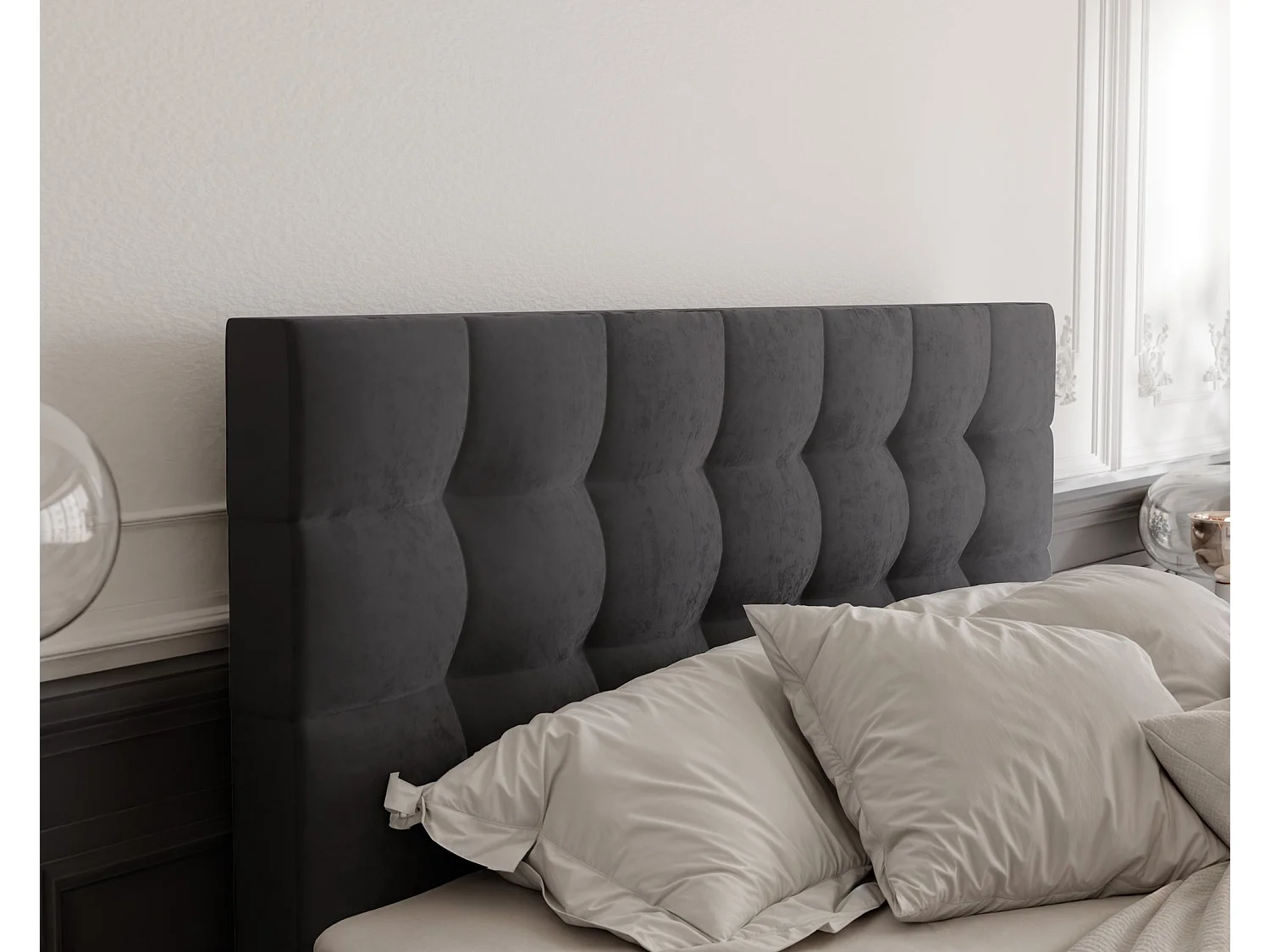 Lit continental rembourré avec surmatelas, gris anthracite - 200x200 - GRAND