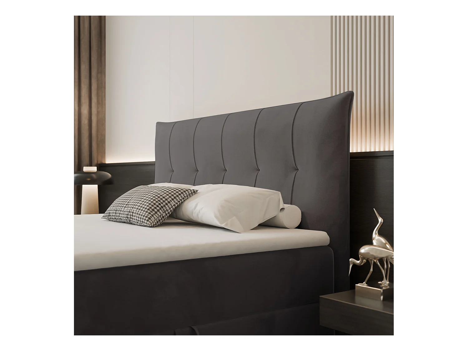 Lit continental rembourré avec surmatelas, gris anthracite - 200x200 - CHESTER