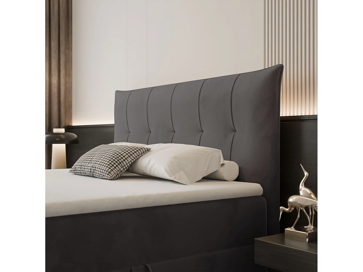 Lit continental rembourré avec surmatelas, gris anthracite - 200x200 - CHESTER