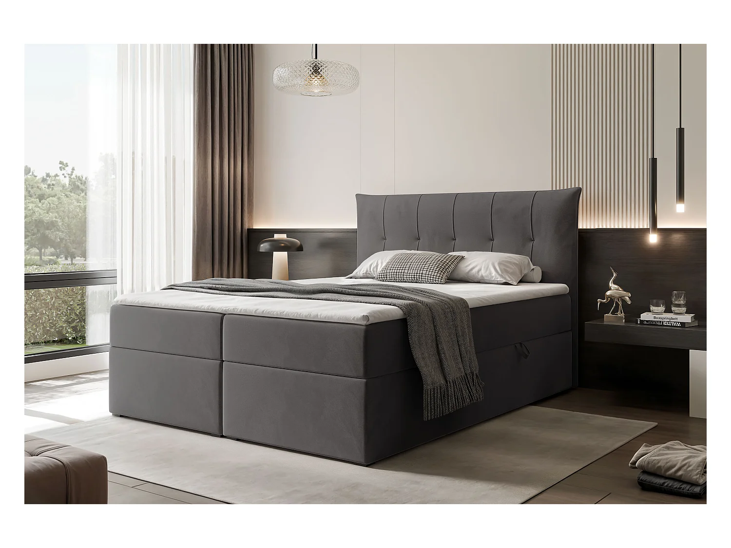 Lit continental rembourré avec surmatelas, gris anthracite - 160x200 - CHESTER