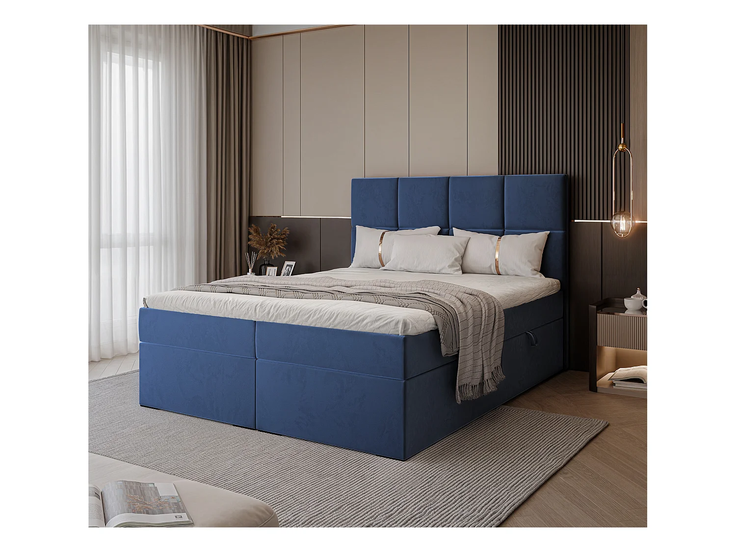 Lit continental rembourré avec surmatelas, bleu - 180x200 - MAGNUS