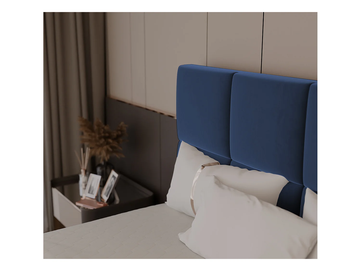 Lit continental rembourré avec surmatelas, bleu - 180x200 - MAGNUS