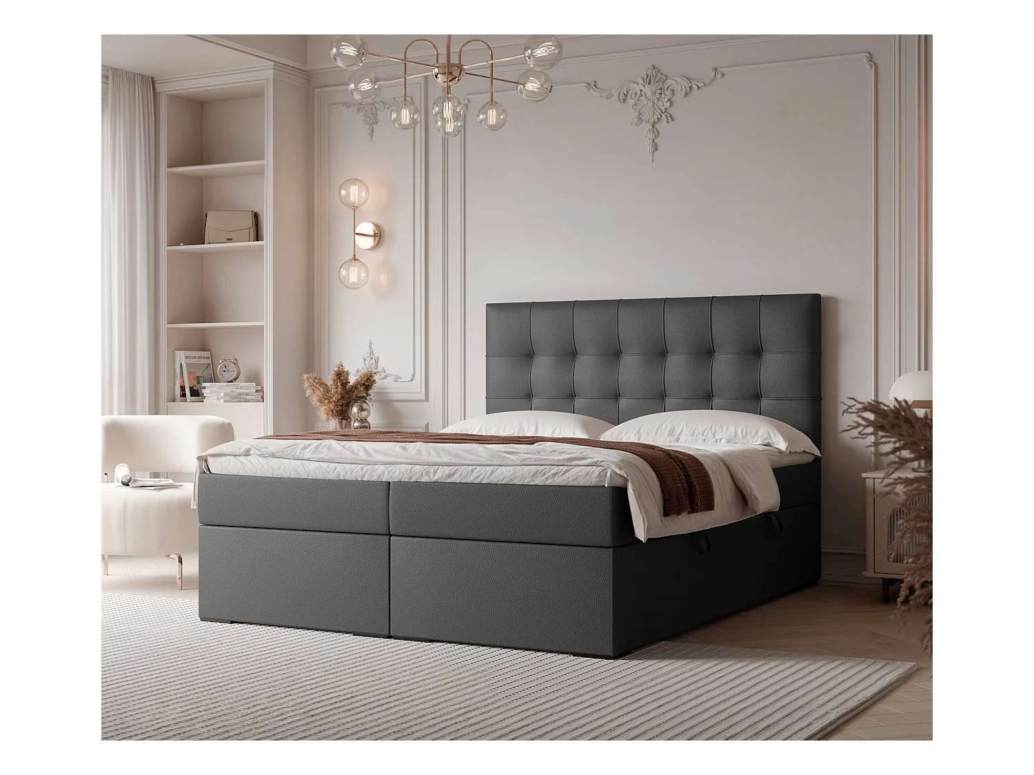 Lit continental rembourré avec surmatelas, noir  - 160x200 - IMPERIAL