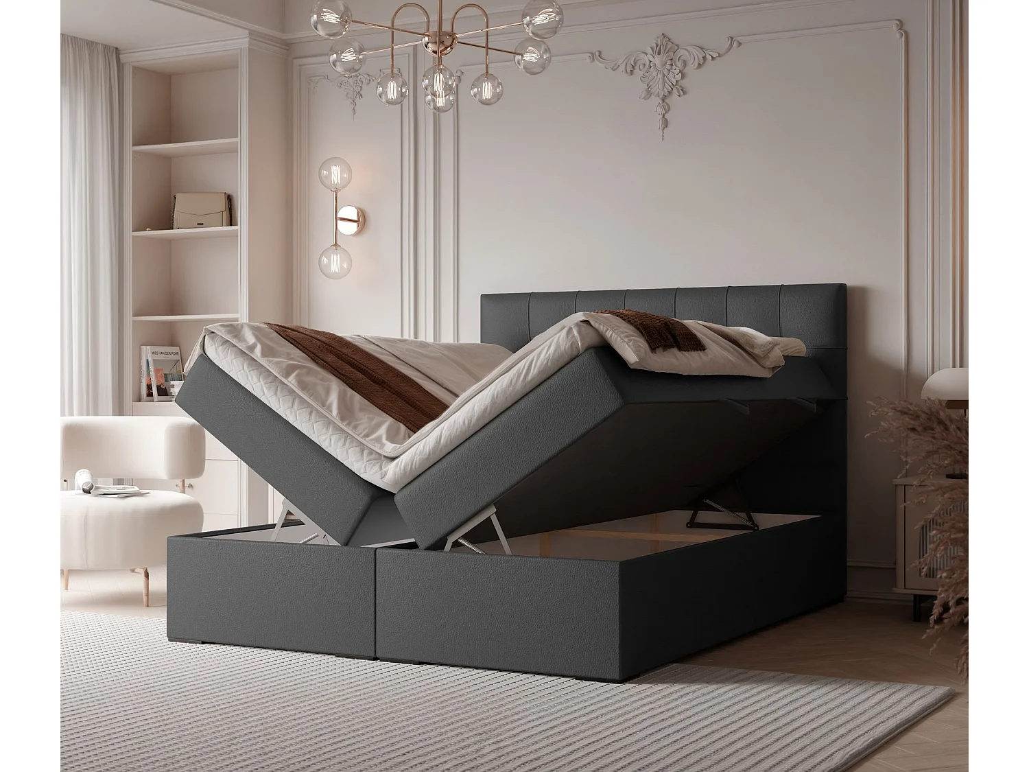 Lit continental rembourré avec surmatelas, noir  - 160x200 - IMPERIAL