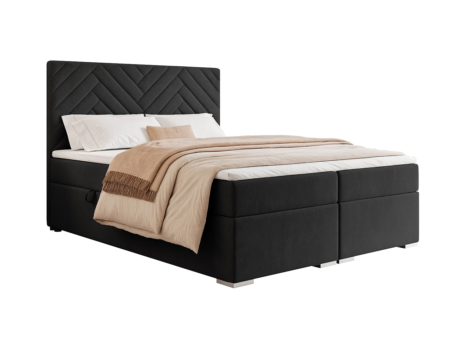 Lit continental rembourré avec surmatelas, noir - 160x200 - NEREA
