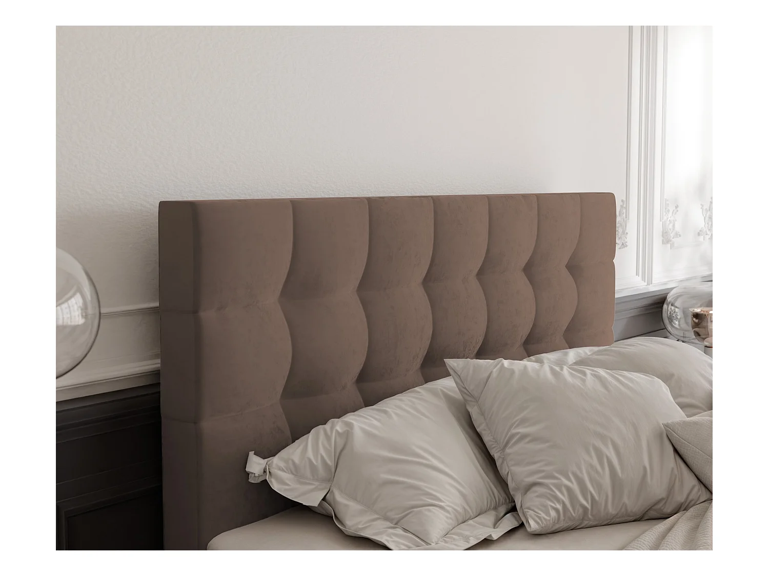 Lit continental rembourré avec surmatelas, marron - 160x200 - GRAND