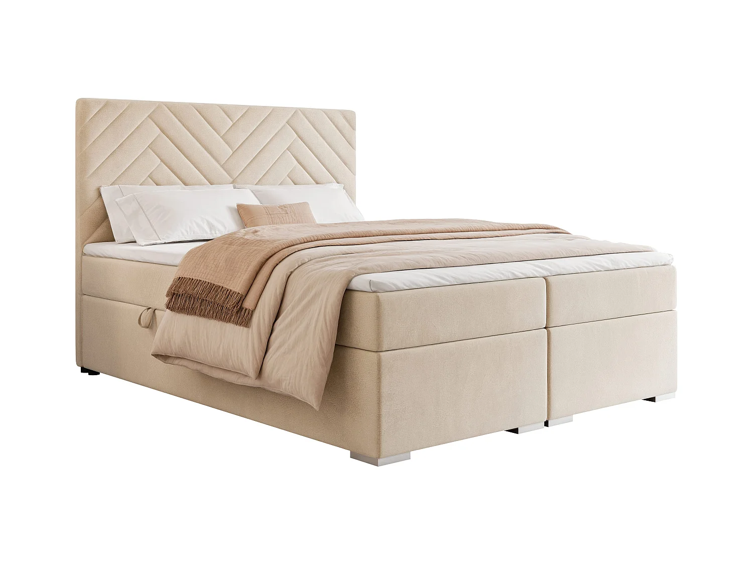 Lit continental rembourré avec surmatelas, crème - 120x200 - NEREA