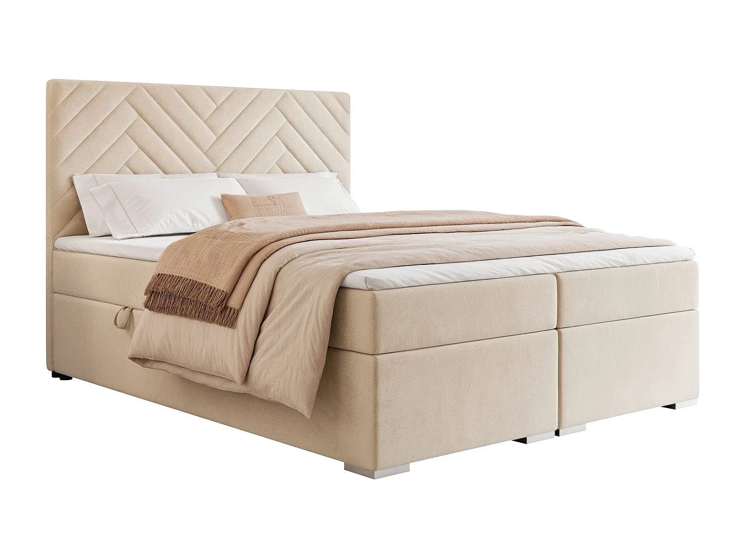 Lit continental rembourré avec surmatelas, crème - 120x200 - NEREA