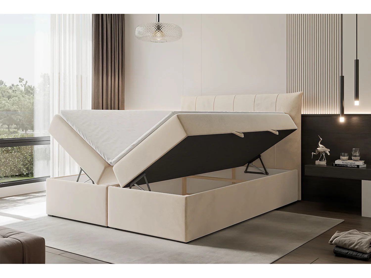 Lit continental rembourré avec surmatelas, beige - 140x200 - CHESTER
