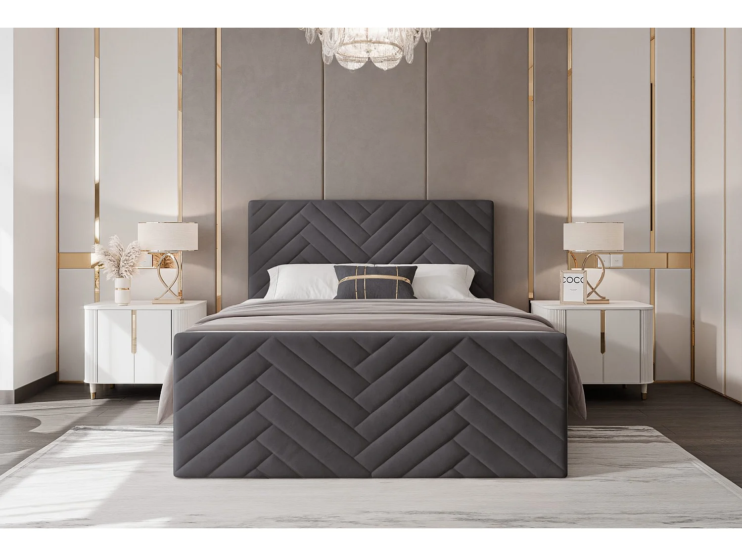 Lit continental rembourré avec surmatelas, gris anthracite - 120x200 - NEREA PLUS