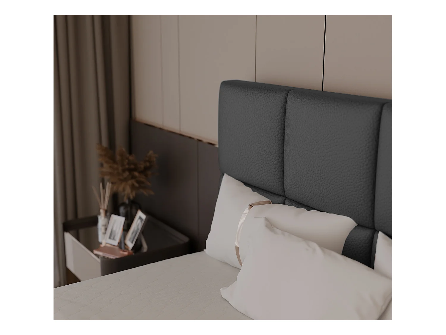 Lit continental rembourré avec surmatelas, noir  - 160x200 - MAGNUS