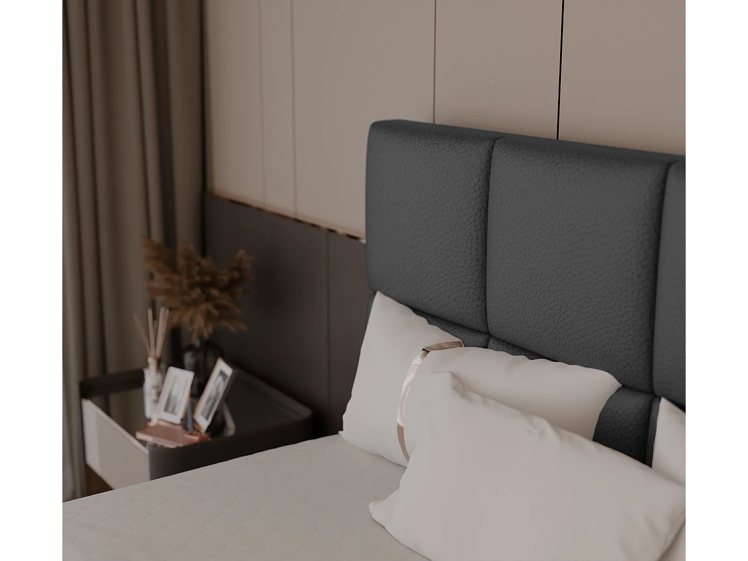 Lit continental rembourré avec surmatelas, noir  - 160x200 - MAGNUS