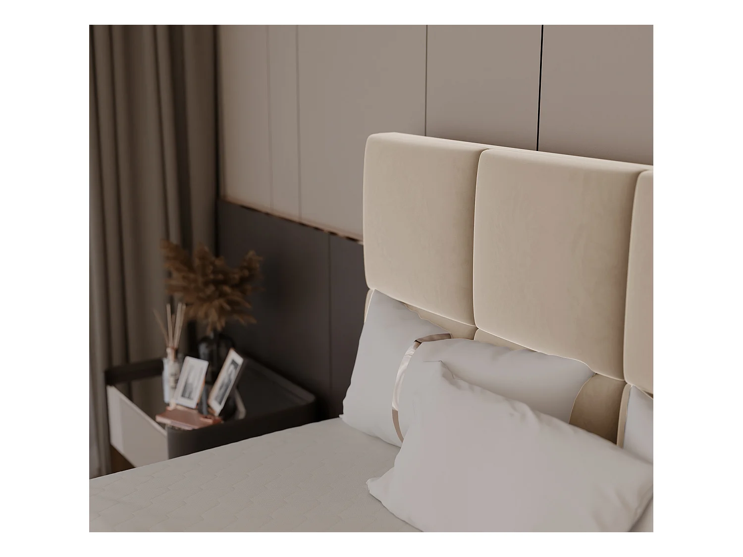 Lit continental rembourré avec surmatelas, crème - 180x200 - MAGNUS