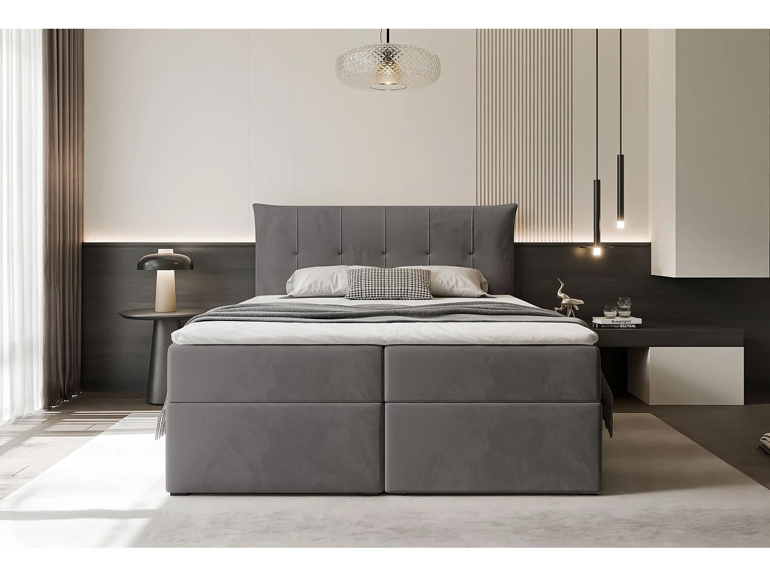 Lit continental rembourré avec surmatelas, gris anthracite - 140x200 - CHESTER