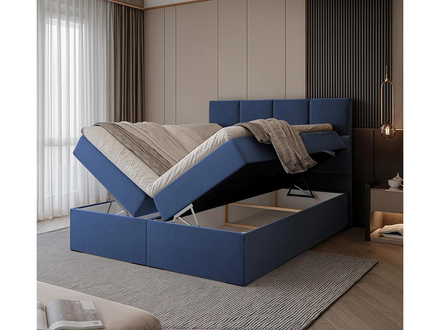 Lit continental rembourré avec surmatelas, bleu - 160x200 - MAGNUS