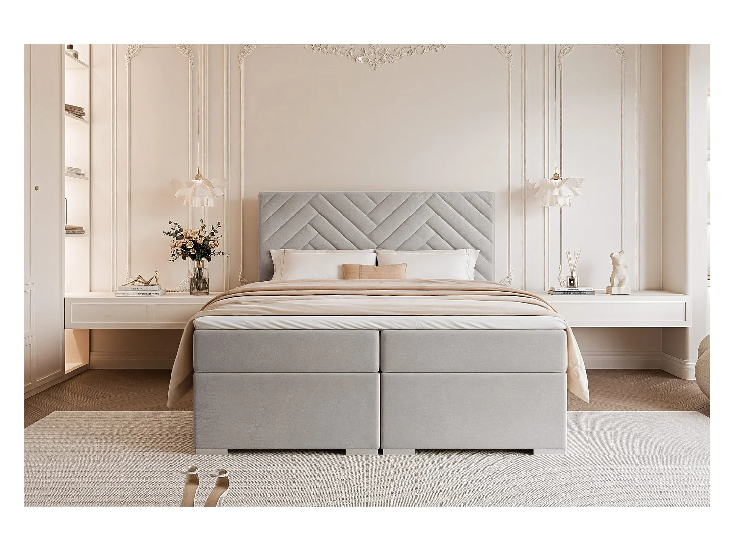 Lit continental rembourré avec surmatelas, gris clair - 120x200 - NEREA