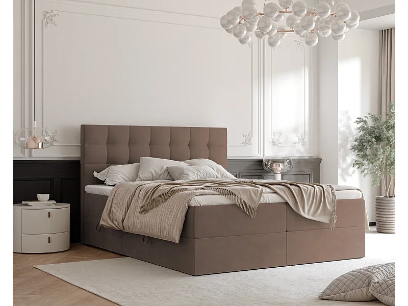 Lit continental rembourré avec surmatelas, marron - 120x200 - GRAND