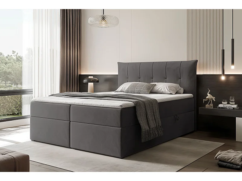 Lit continental rembourré avec surmatelas, gris anthracite - 180x200 - CHESTER