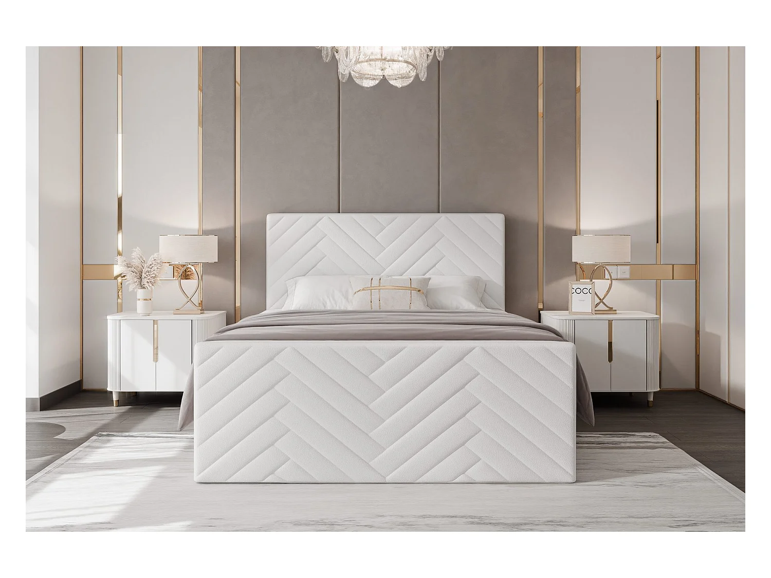 Lit continental rembourré avec surmatelas, blanc  - 200x200 - NEREA PLUS