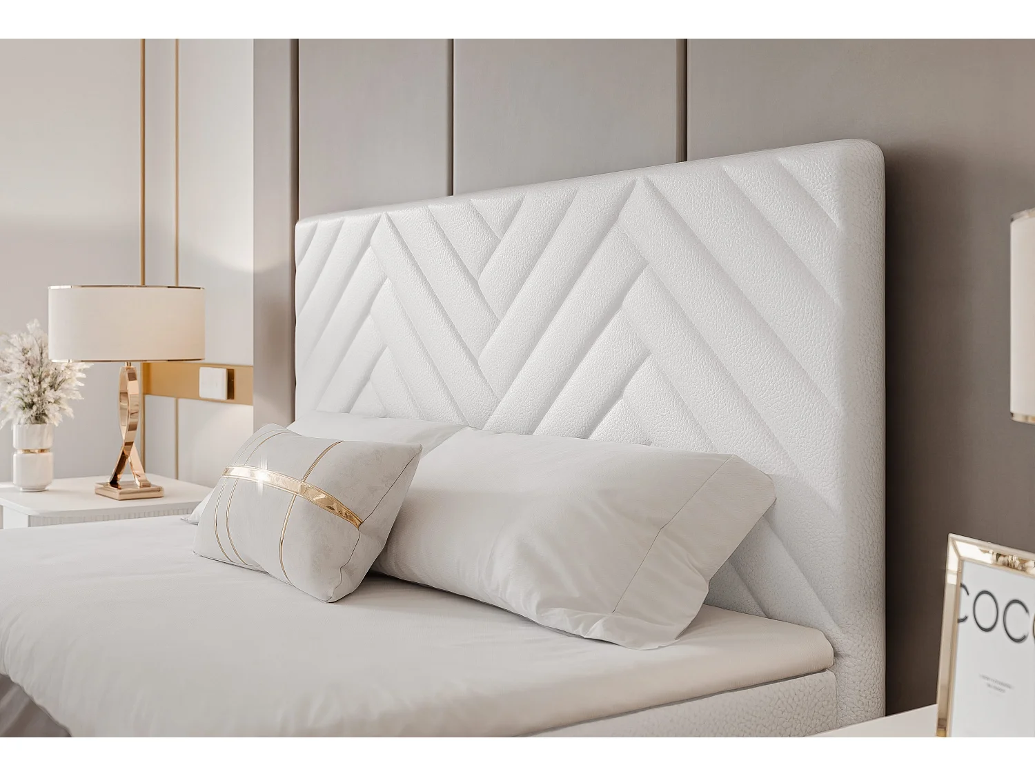 Lit continental rembourré avec surmatelas, blanc  - 200x200 - NEREA PLUS