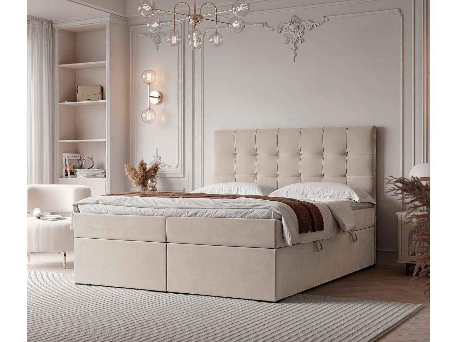 Lit continental rembourré avec surmatelas, beige - 160x200 - IMPERIAL