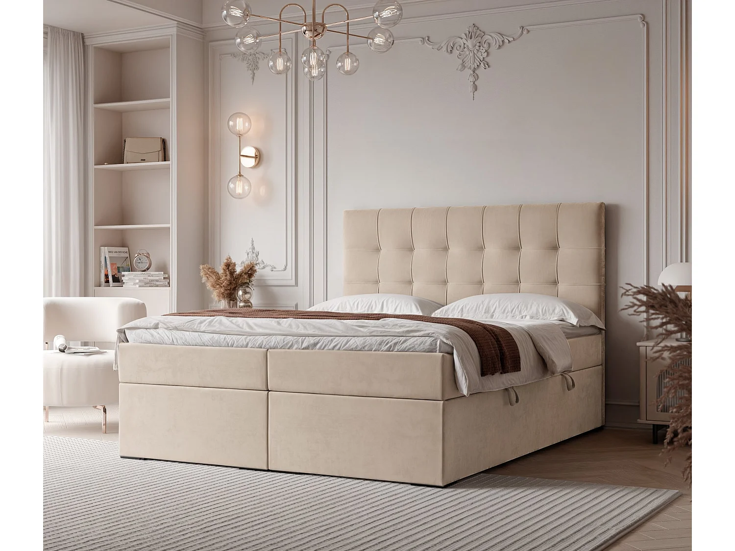 Lit continental rembourré avec surmatelas, crème - 120x200 - IMPERIAL