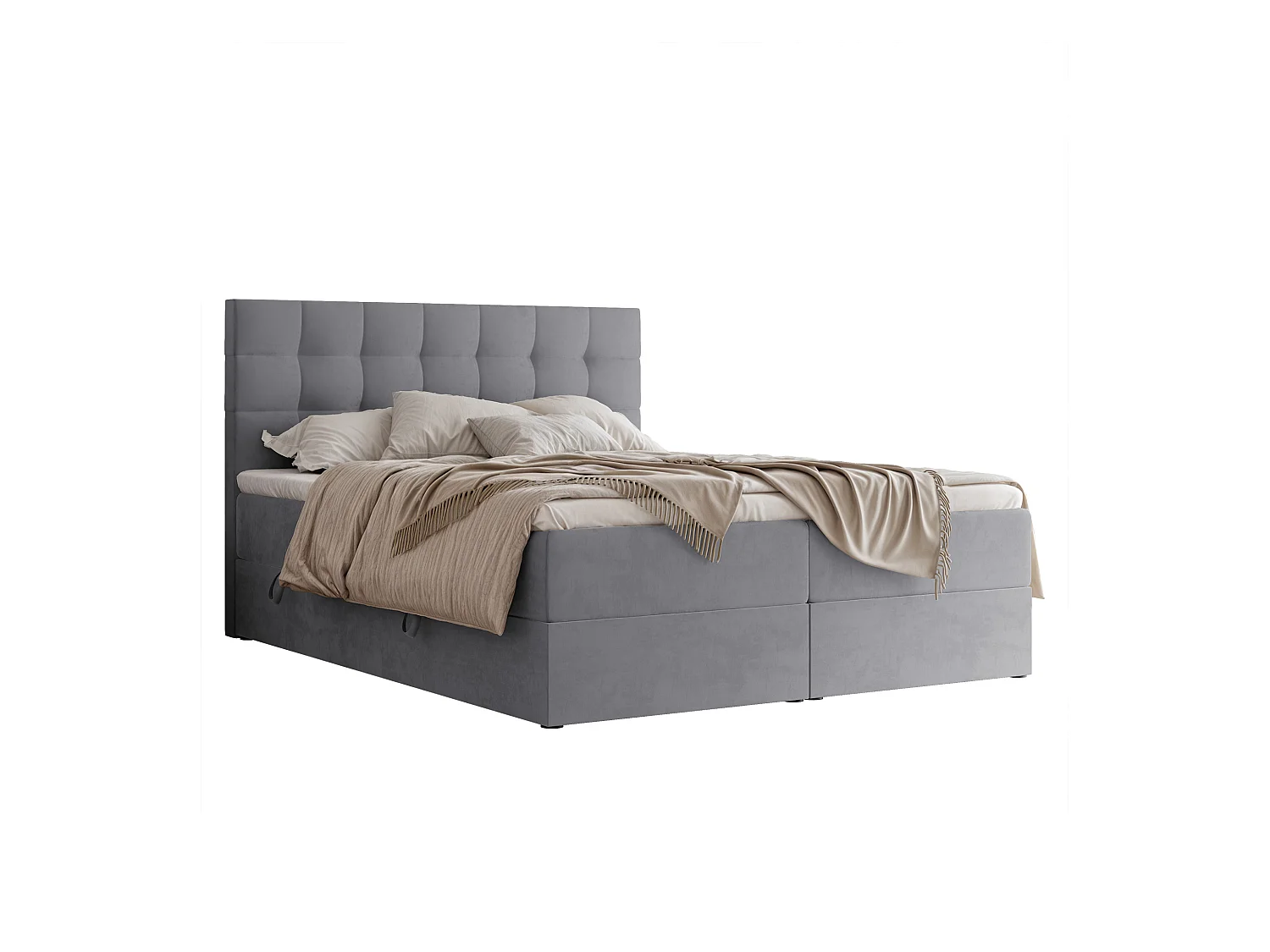 Lit continental rembourré avec surmatelas, gris clair - 140x200 - GRAND