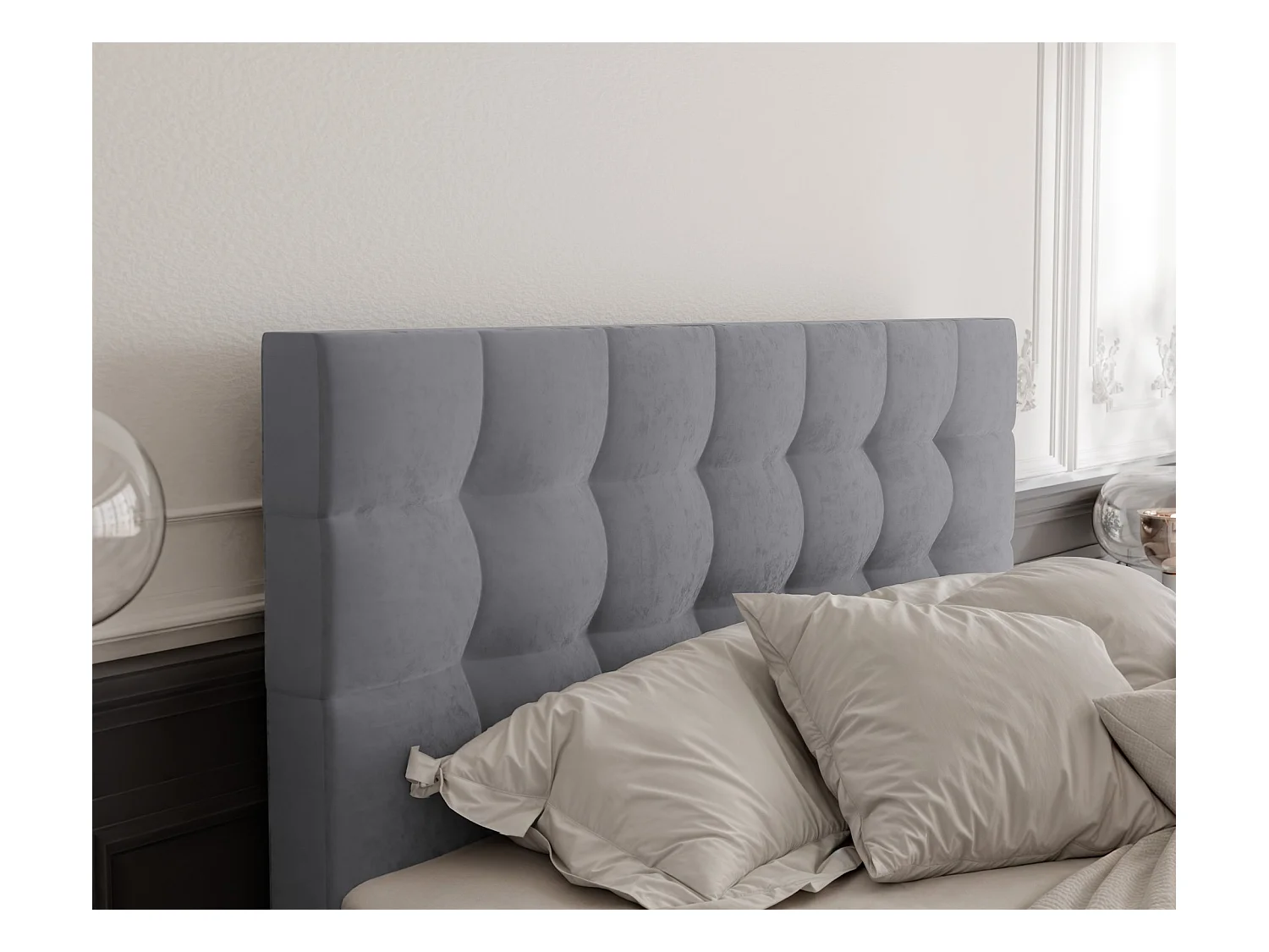 Lit continental rembourré avec surmatelas, gris clair - 140x200 - GRAND