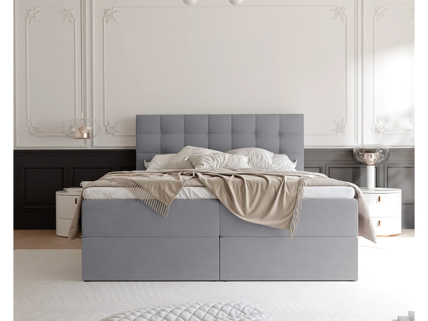 Lit continental rembourré avec surmatelas, gris clair - 140x200 - GRAND