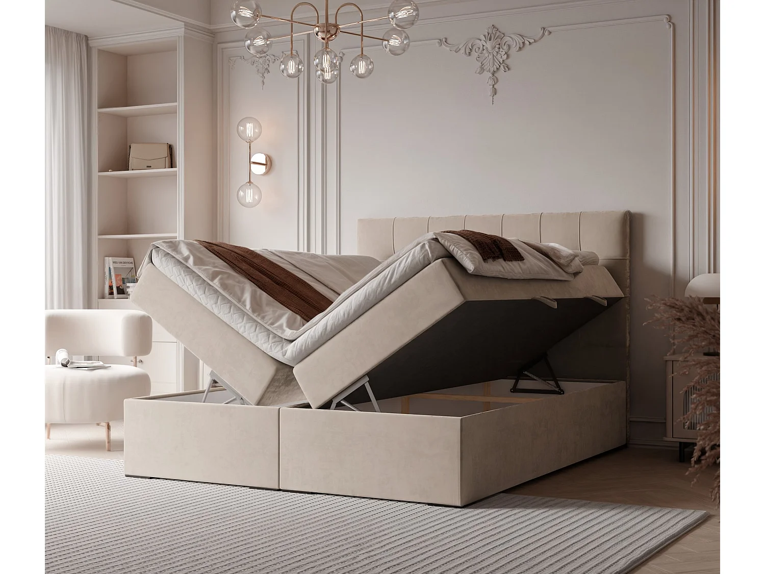 Lit continental rembourré avec surmatelas, beige - 180x200 - IMPERIAL