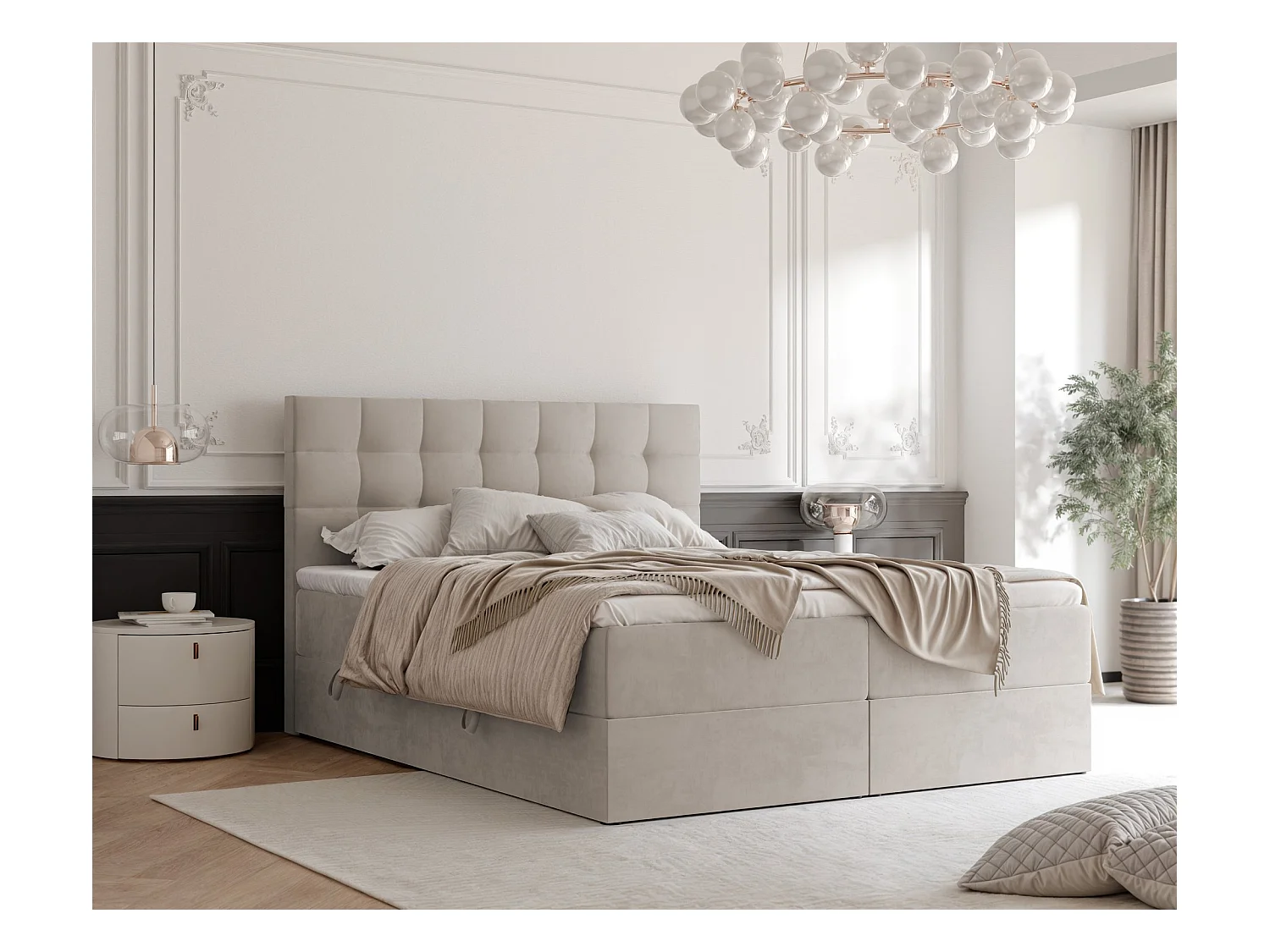 Lit continental rembourré avec surmatelas, beige - 160x200 - GRAND