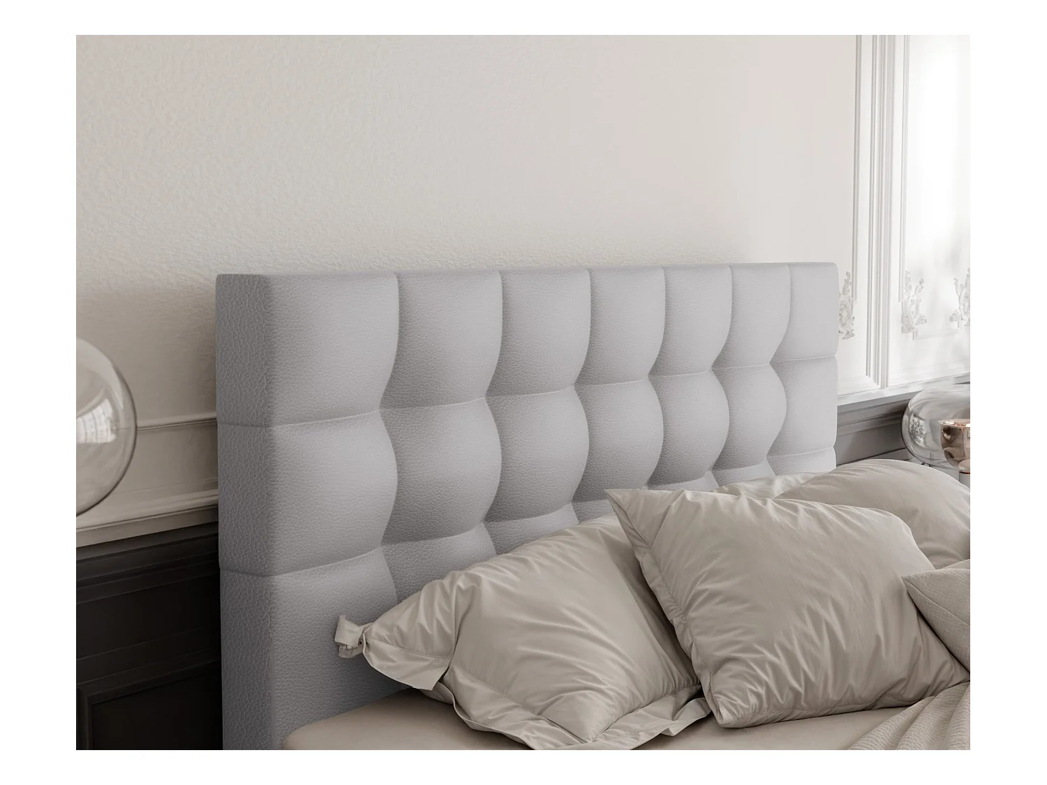 Lit continental rembourré avec surmatelas, gris  - 120x200 - GRAND