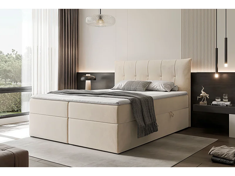Lit continental rembourré avec surmatelas, beige - 200x200 - CHESTER