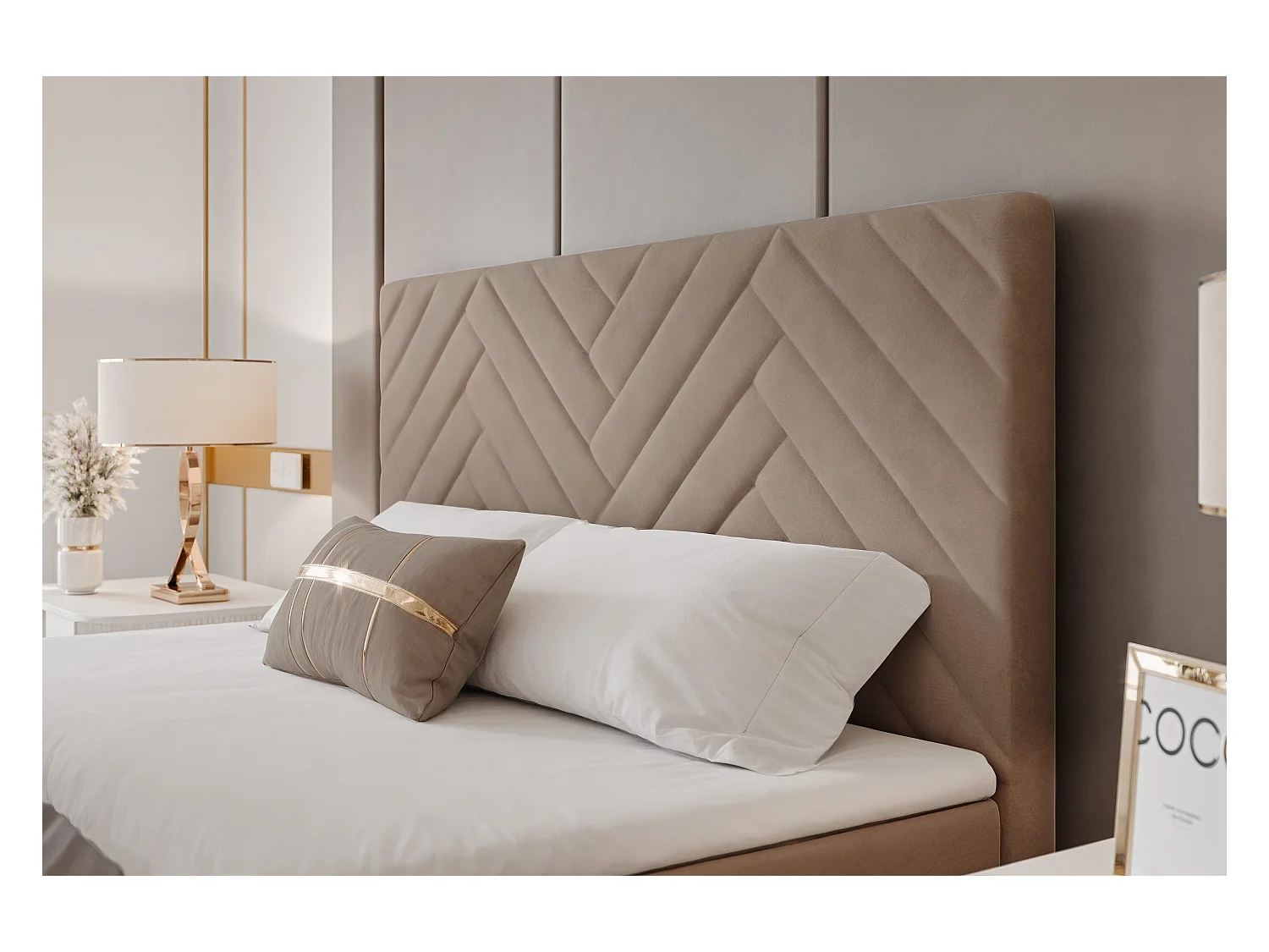 Lit continental rembourré avec surmatelas, marron - 200x200 - NEREA PLUS