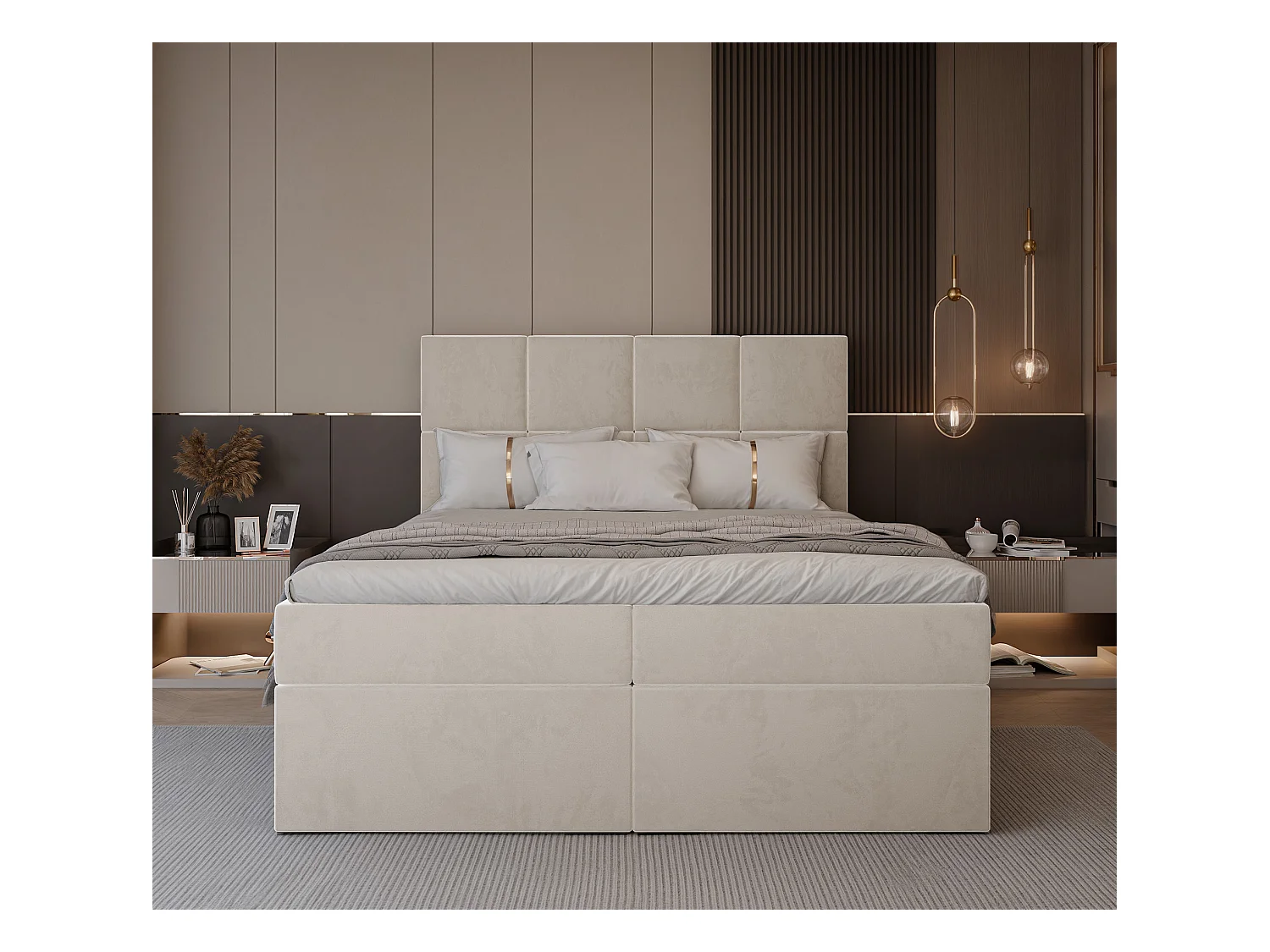 Lit continental rembourré avec surmatelas, beige - 160x200 - MAGNUS