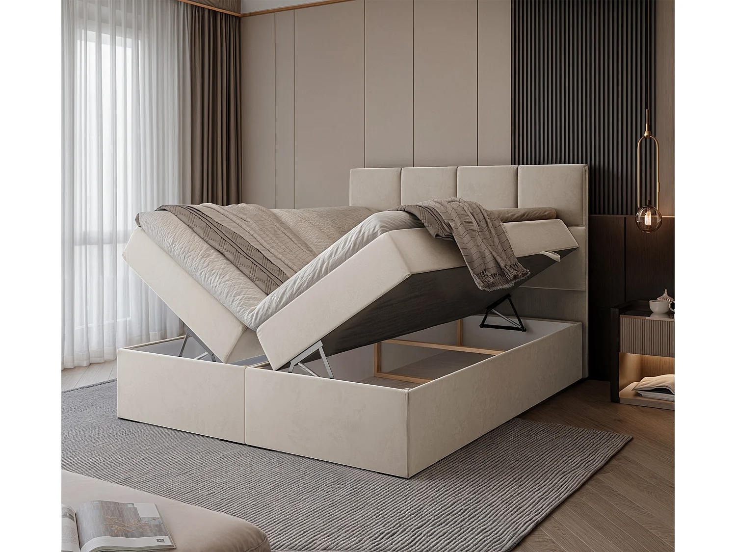 Lit continental rembourré avec surmatelas, beige - 160x200 - MAGNUS