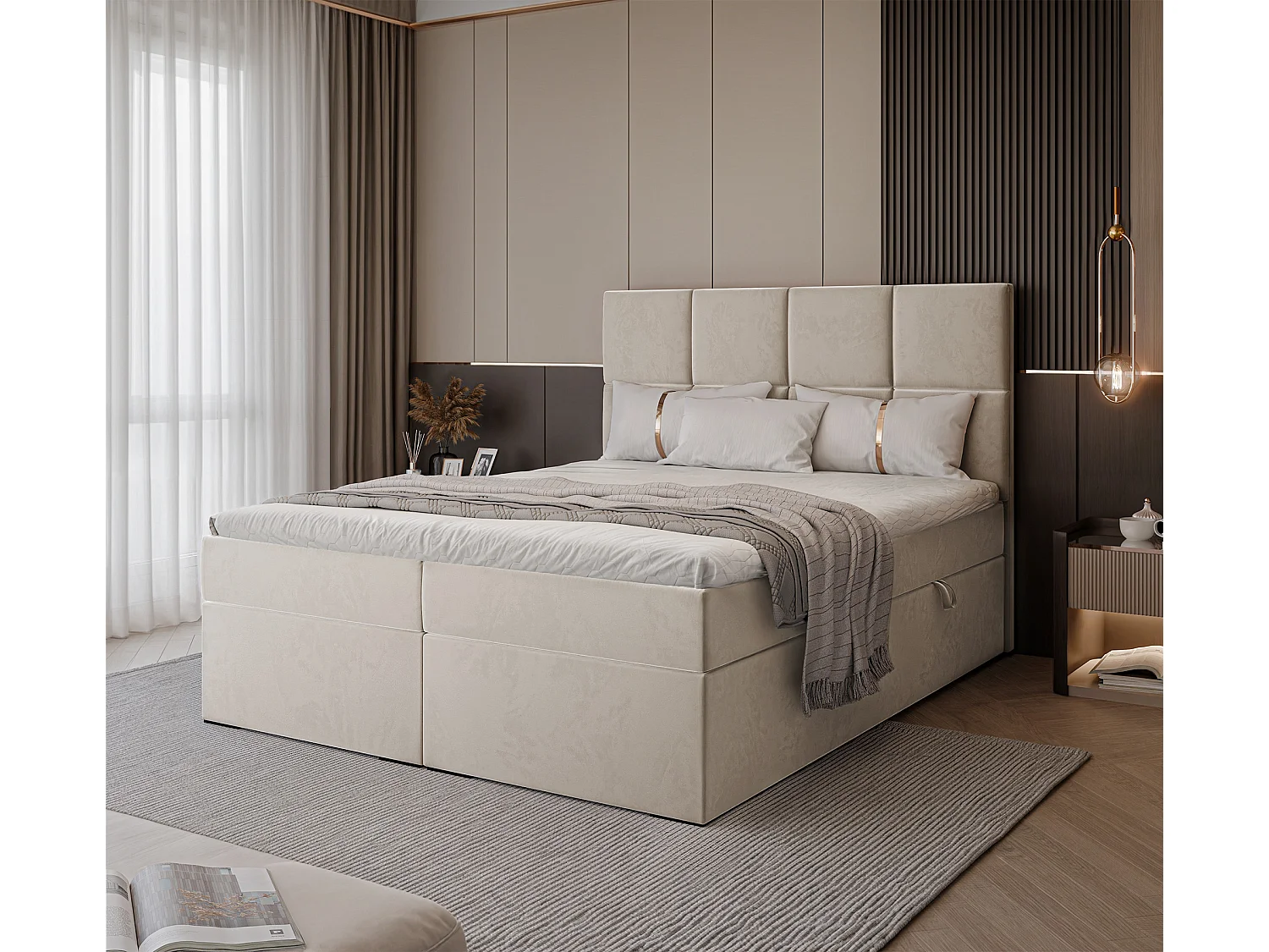 Lit continental rembourré avec surmatelas, beige - 160x200 - MAGNUS