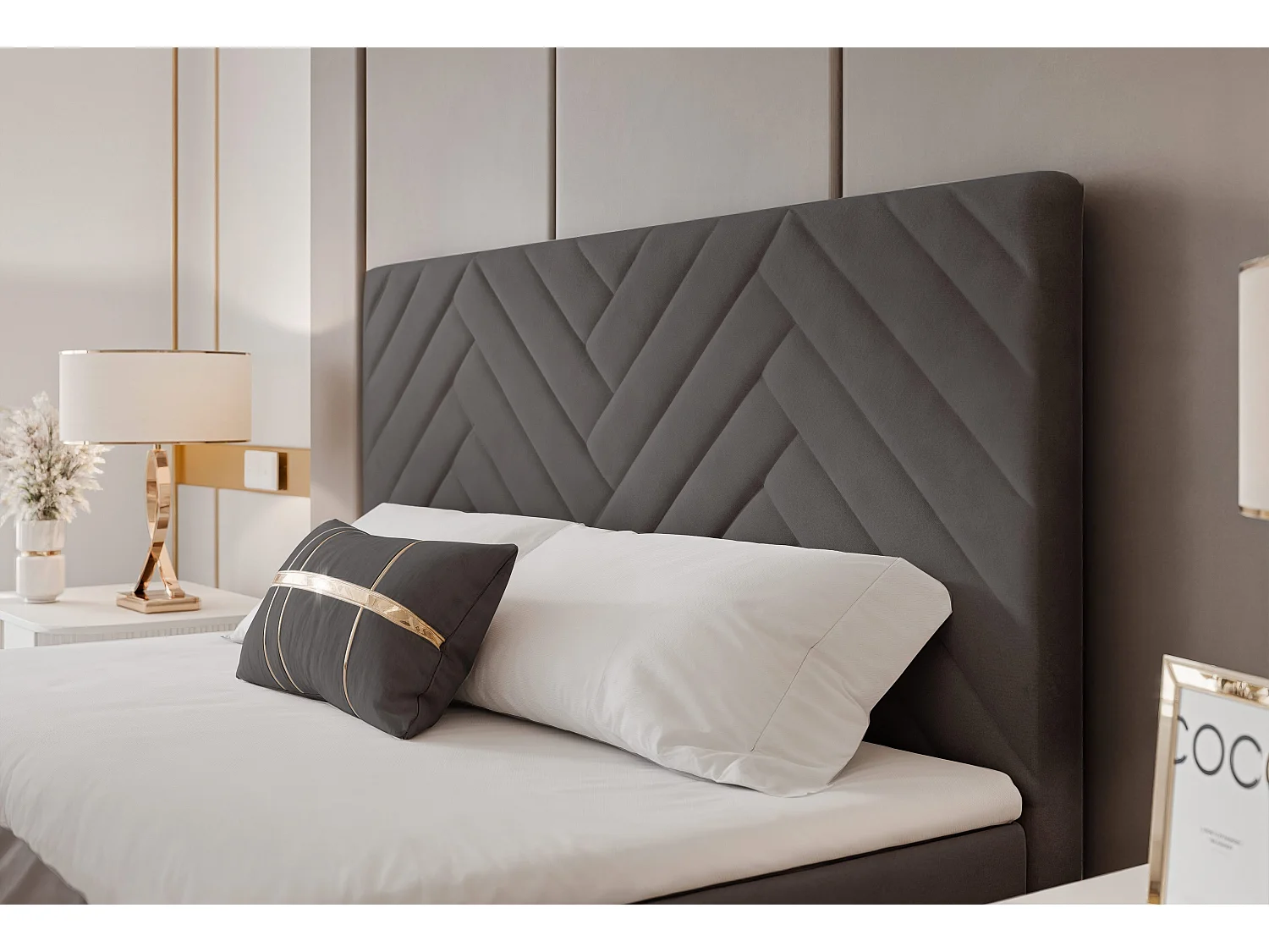 Lit continental rembourré avec surmatelas, gris anthracite - 180x200 - NEREA PLUS